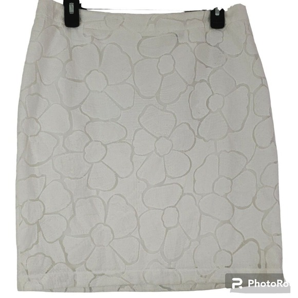 Tommy Bahama ~Woman Size 8~ White Textured Print Cotton Pencil Skirt Fully Lined - Picture 4 of 9